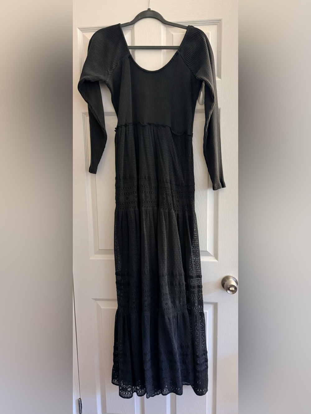 Free People: Black Long Sleeve Tiered Maxi Dress - Classic Women's Dress